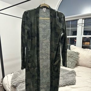 Camo waffle knit long line cardigan